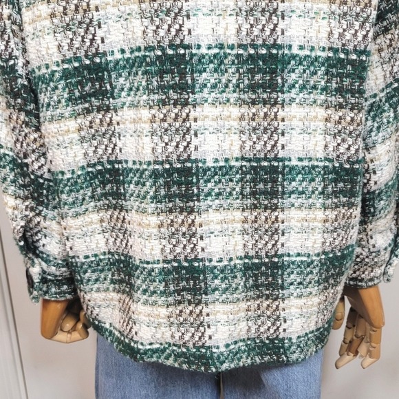 ZARA Italian Fabric Plaid Flannel Jacket Button Up Shacket Green Check M - Picture 8 of 8